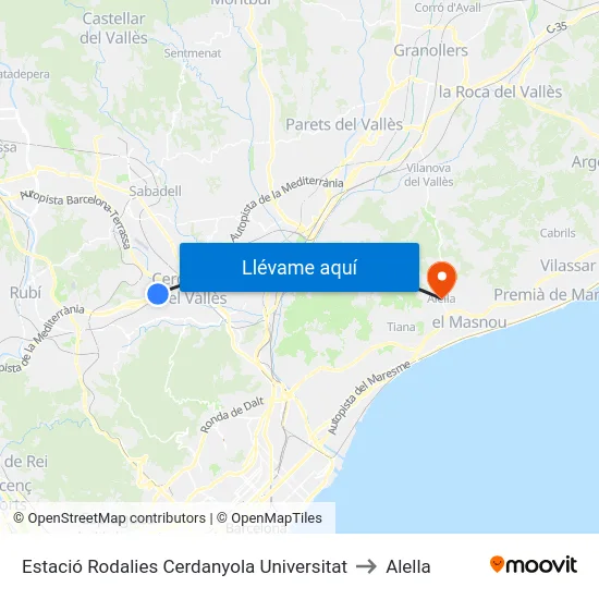 Estació Rodalies Cerdanyola Universitat to Alella map