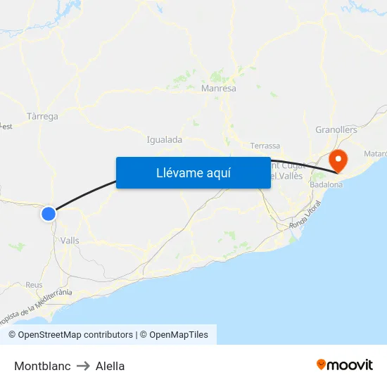 Montblanc to Alella map