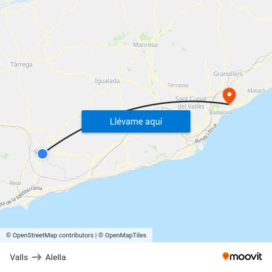 Valls to Alella map