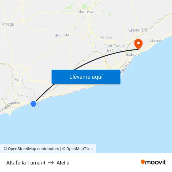 Altafulla-Tamarit to Alella map