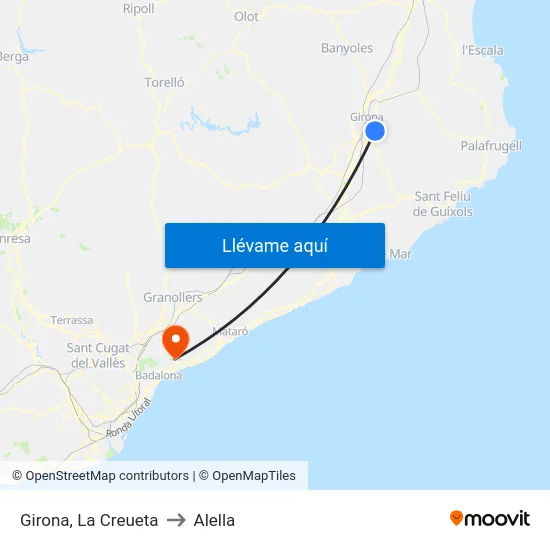 Girona, La Creueta to Alella map