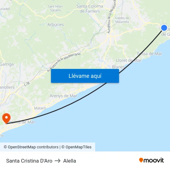 Santa Cristina D'Aro to Alella map