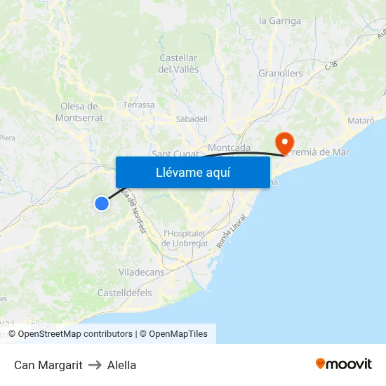 Can Margarit to Alella map