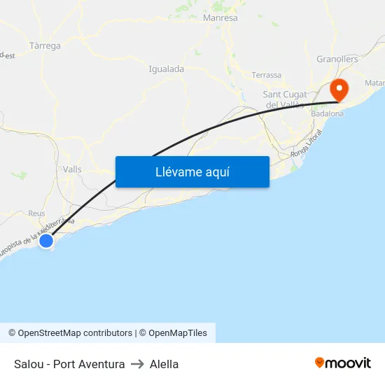 Salou - Port Aventura to Alella map