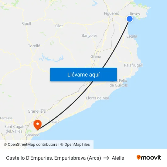 Castello D'Empuries, Empuriabrava (Arcs) to Alella map