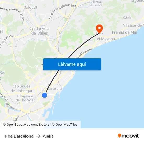 Fira Barcelona to Alella map