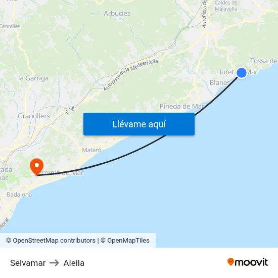 Selvamar to Alella map