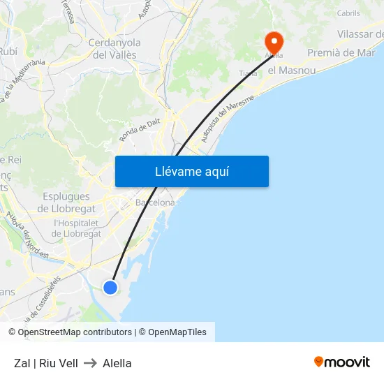 Zal | Riu Vell to Alella map