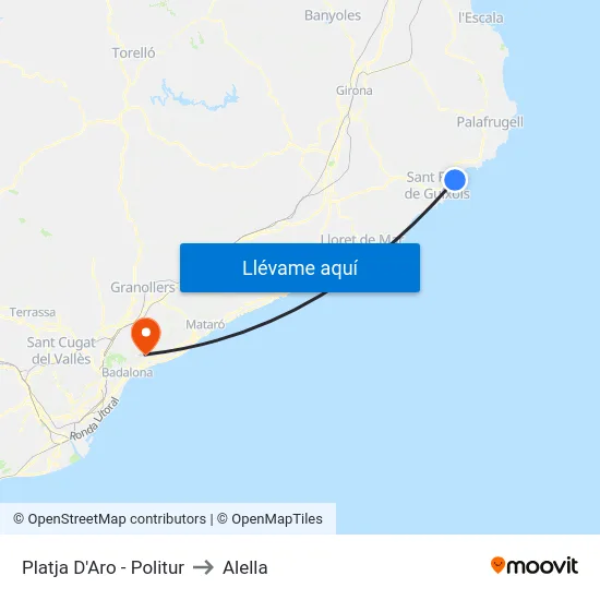 Platja D'Aro - Politur to Alella map