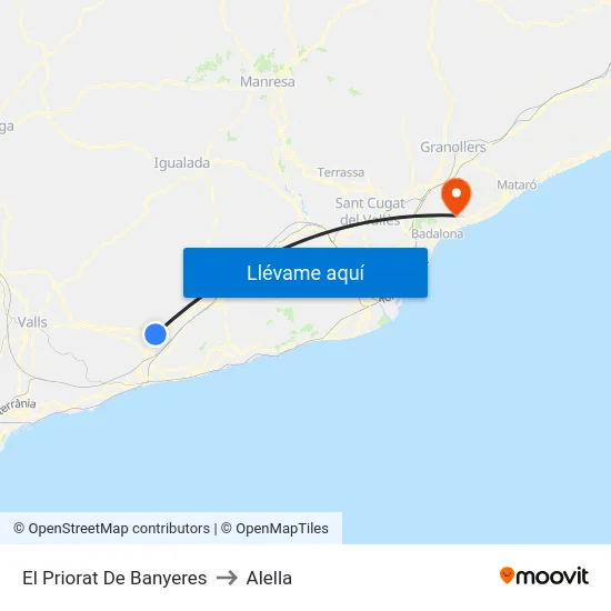 El Priorat De Banyeres to Alella map