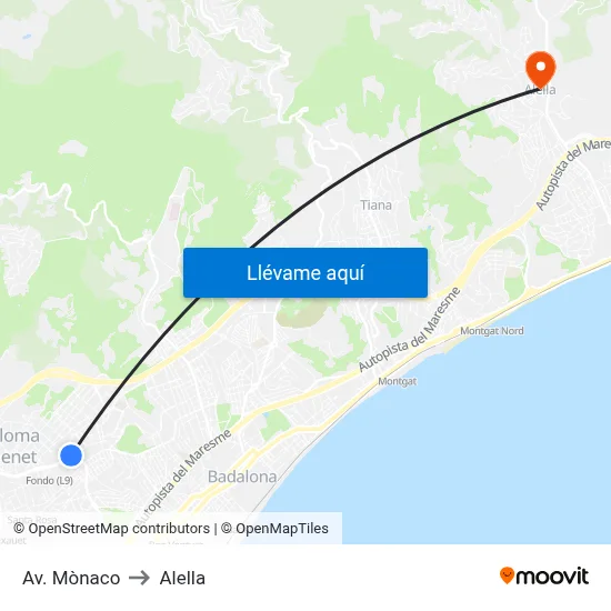 Av. Mònaco to Alella map