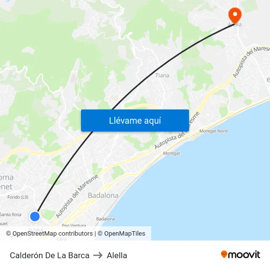 Calderón De La Barca to Alella map