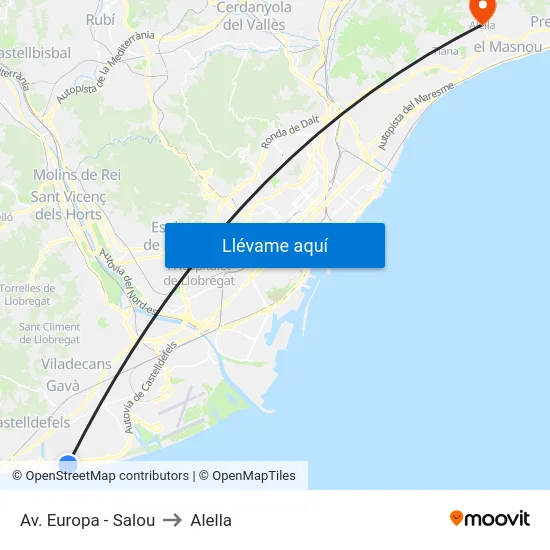 Av. Europa - Salou to Alella map