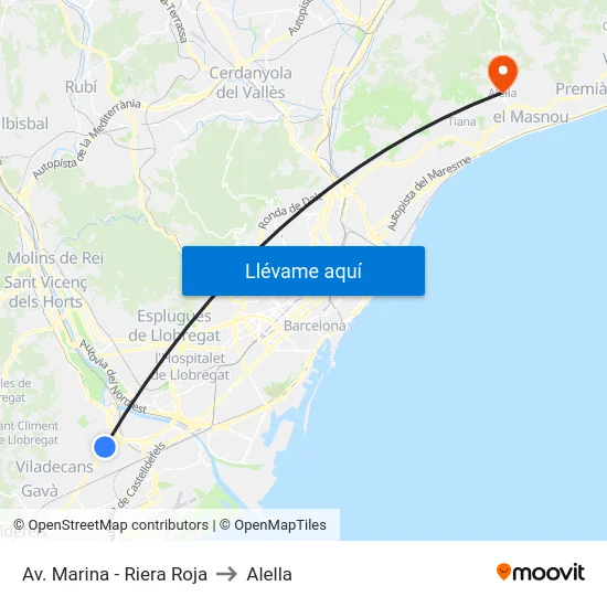Av. Marina - Riera Roja to Alella map
