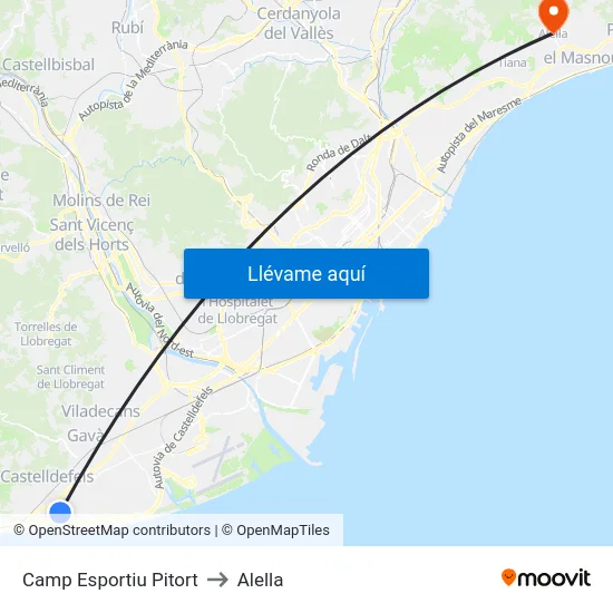 Camp Esportiu Pitort to Alella map