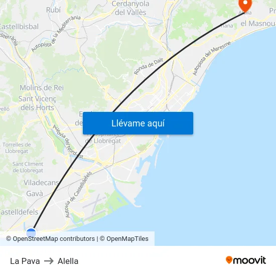 La Pava to Alella map