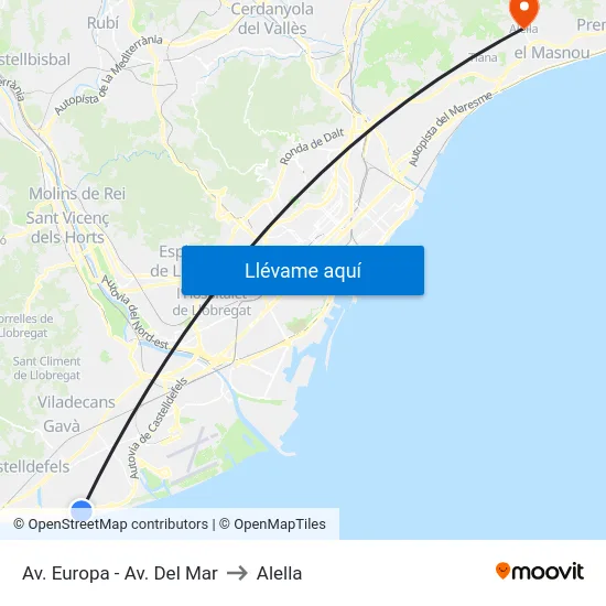 Av. Europa - Av. Del Mar to Alella map