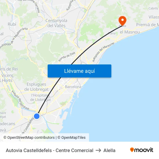 Autovia Castelldefels - Centre Comercial to Alella map