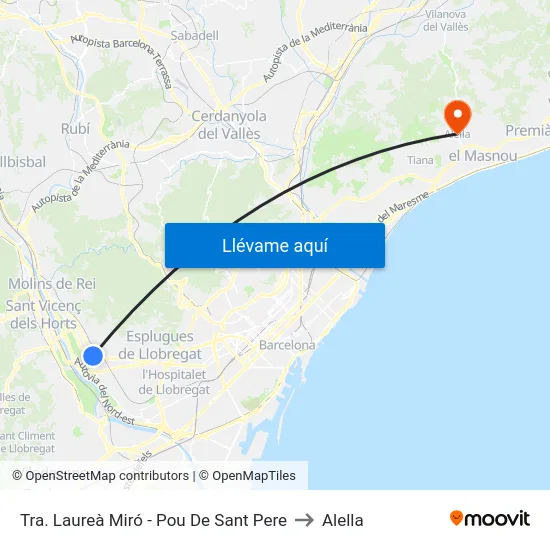 Tra. Laureà Miró - Pou De Sant Pere to Alella map