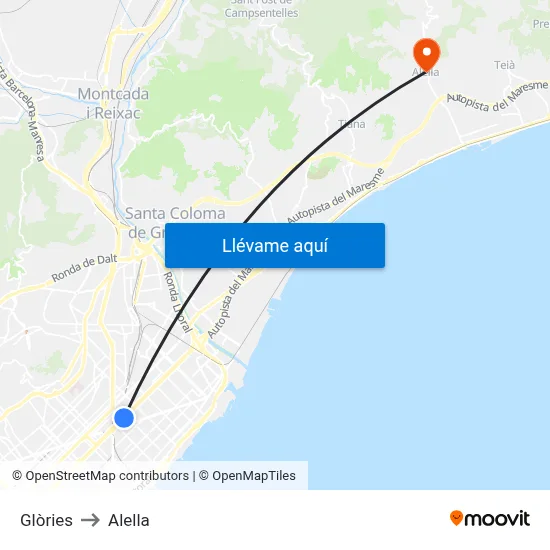 Glòries to Alella map