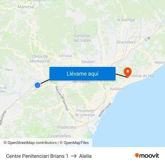 Centre Penitenciari Brians 1 to Alella map