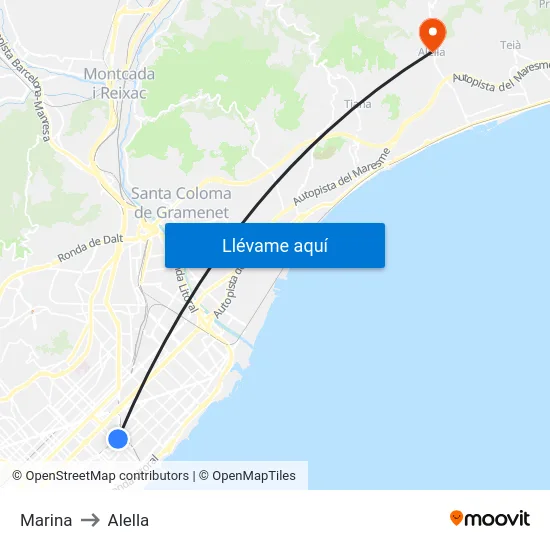 Marina to Alella map