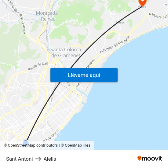 Sant Antoni to Alella map
