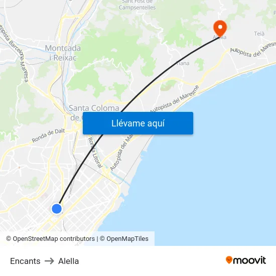 Encants to Alella map