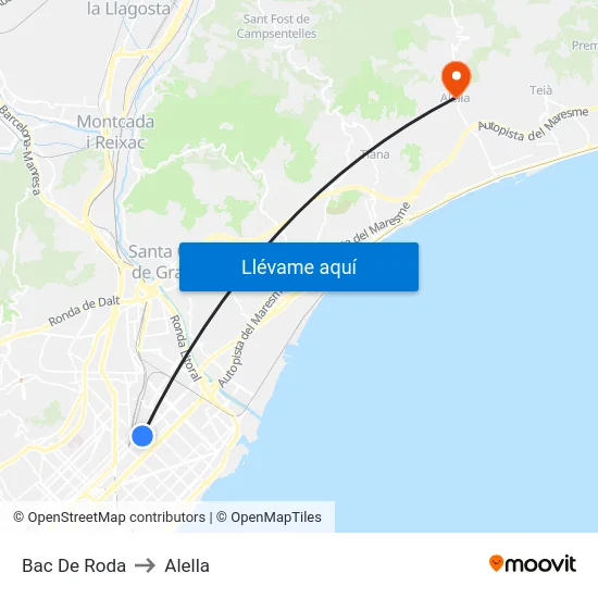 Bac De Roda to Alella map