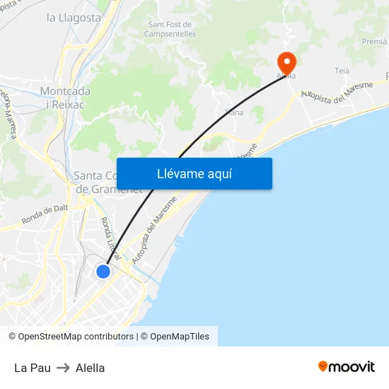 La Pau to Alella map