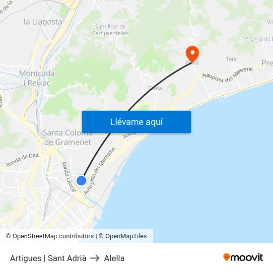 Artigues | Sant Adrià to Alella map