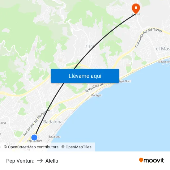 Pep Ventura to Alella map