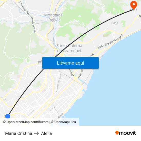 Maria Cristina to Alella map