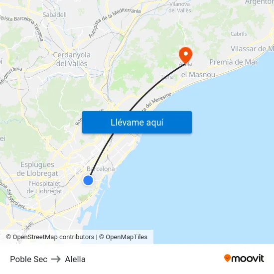 Poble Sec to Alella map