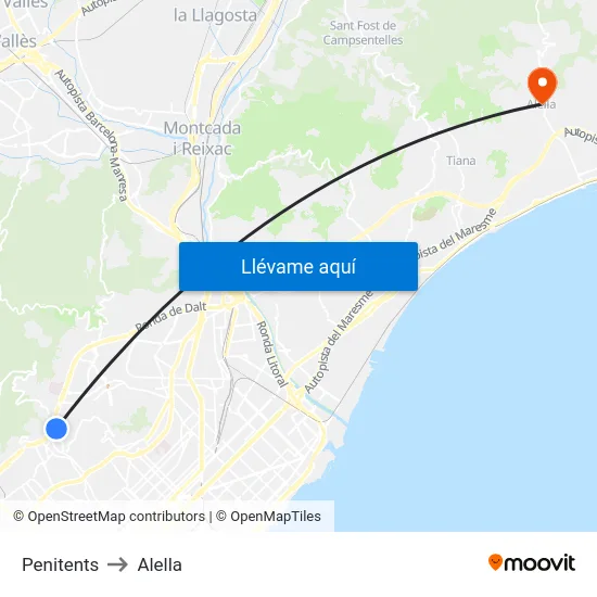Penitents to Alella map