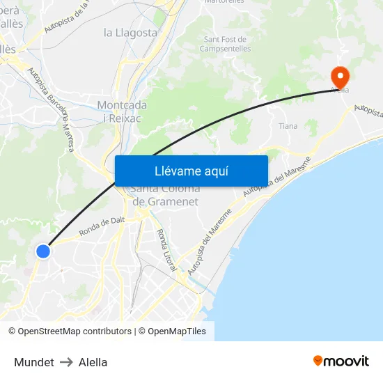 Mundet to Alella map