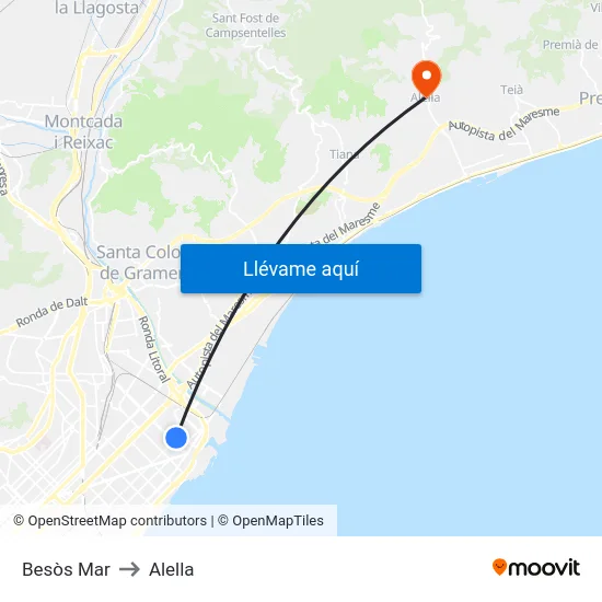 Besòs Mar to Alella map