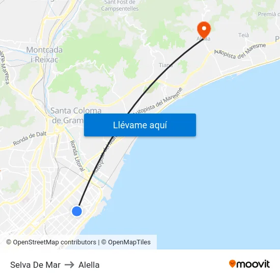 Selva De Mar to Alella map