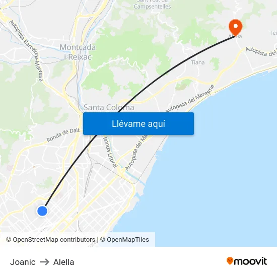 Joanic to Alella map