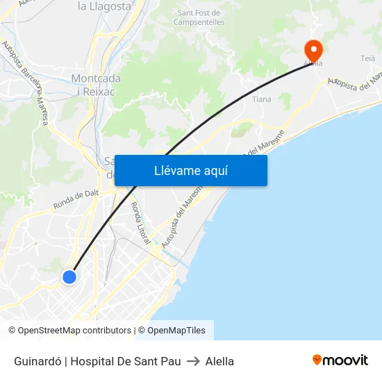 Guinardó | Hospital De Sant Pau to Alella map