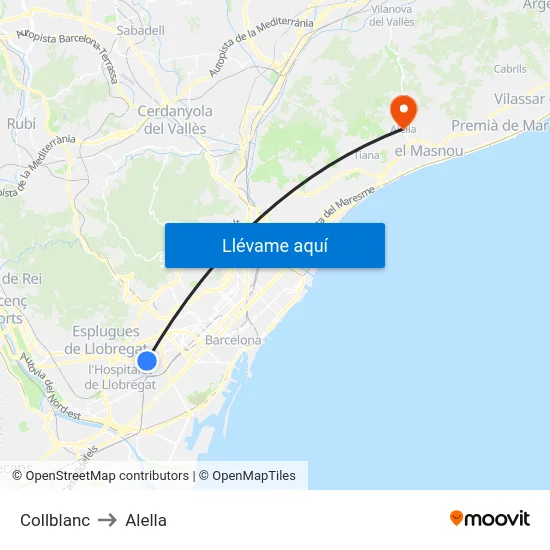 Collblanc to Alella map