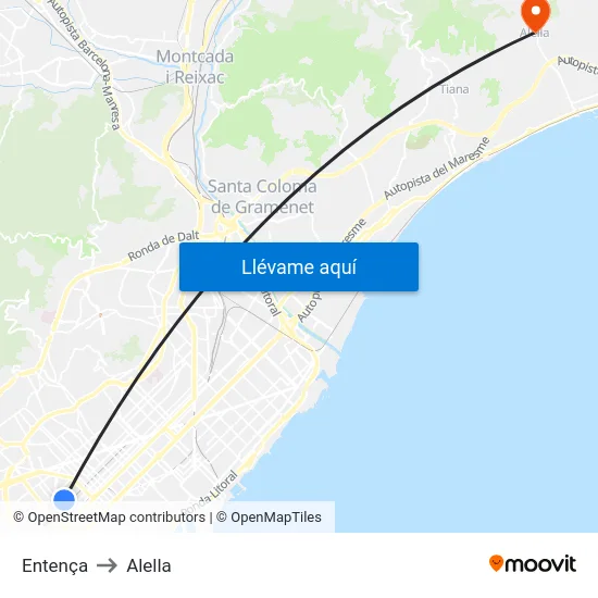 Entença to Alella map