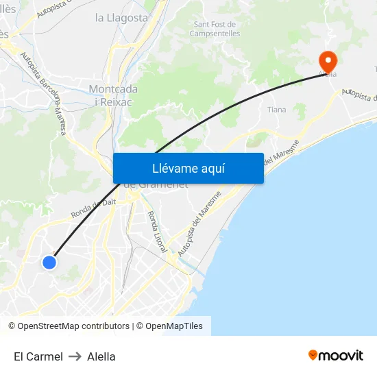 El Carmel to Alella map