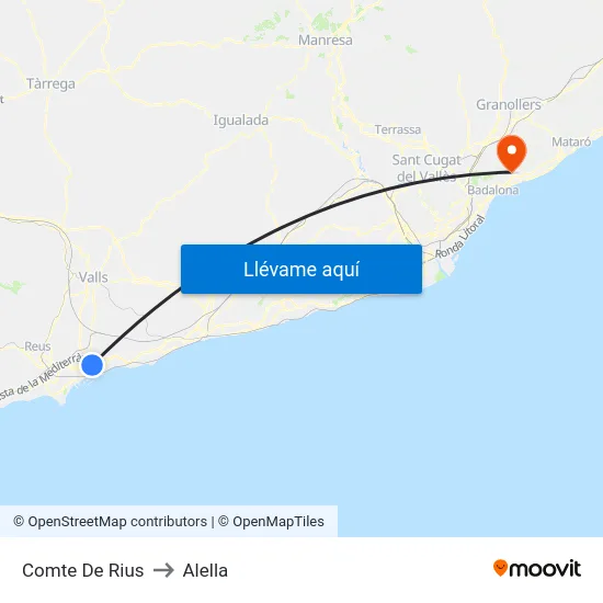 Comte De Rius to Alella map