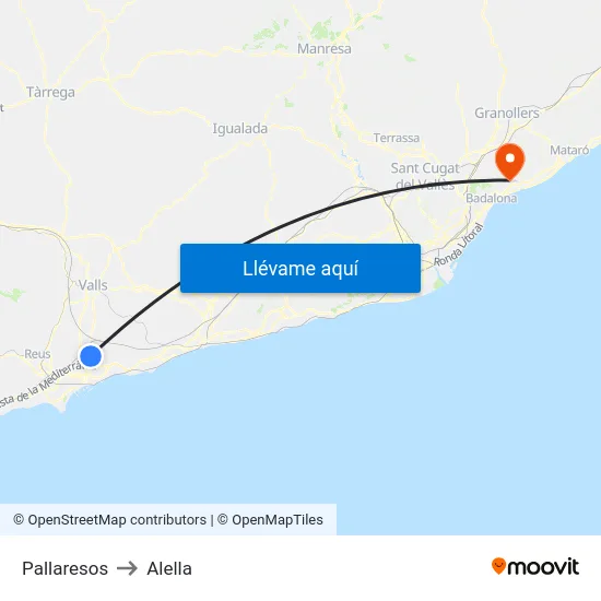 Pallaresos to Alella map