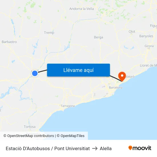 Estaciò D'Autobusos / Pont Universitiat to Alella map