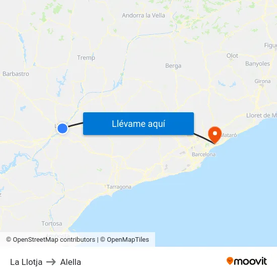 La Llotja to Alella map