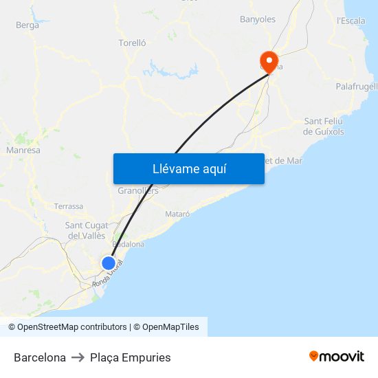 Barcelona to Plaça Empuries map