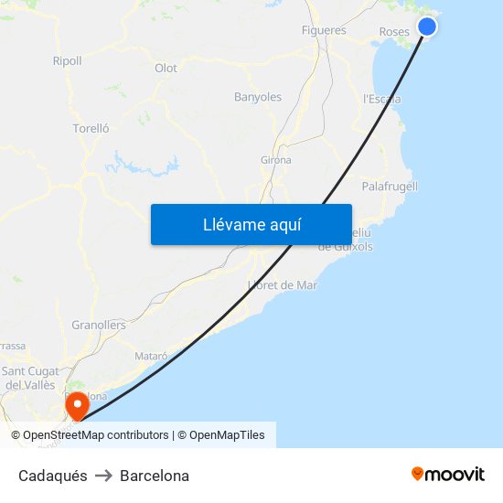 Cadaqués to Barcelona map