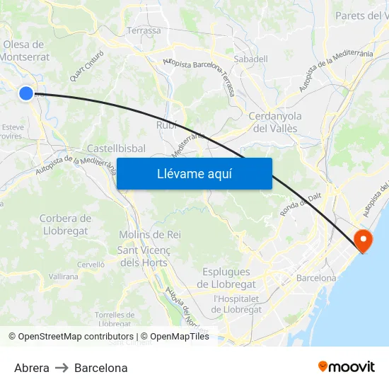 Abrera to Barcelona map